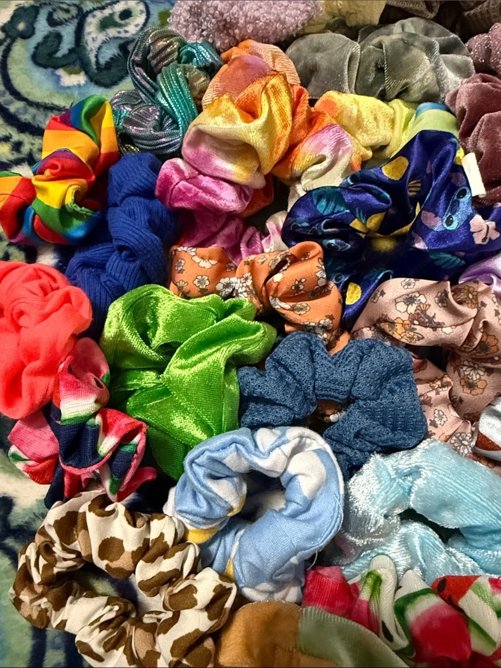 45 Assorted Kids Velvet and Satin Hair Scrunchies - Multi Color